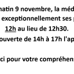 Samedi 9 novembre matin, la médiathèque fermera à 12h au lieu de 12h30